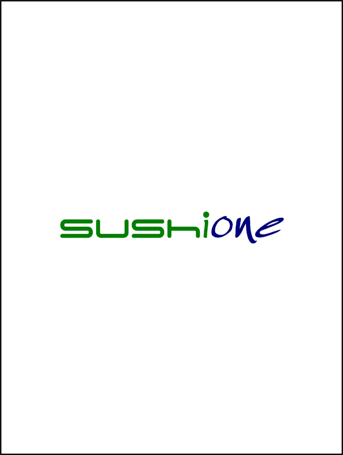 Before: the old Sushi One cover, a small green and blue logo alone on a white page.
