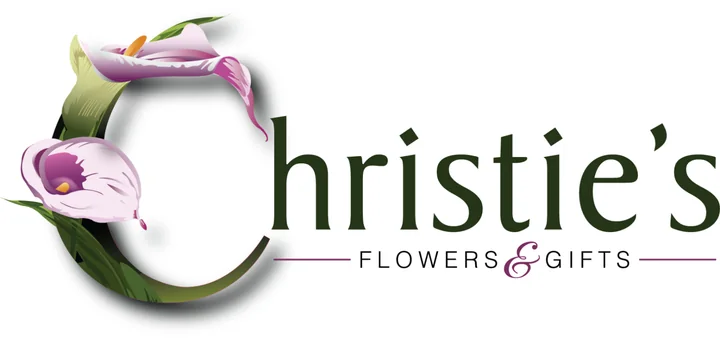 Logo concept for Christie’s Flowers and Gifts: a large letter C wrapped in calla lilies, the rest of the name in dark green.